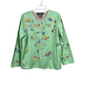 Indigo Moon Butterfly Jacket Sz L Large Embroidered Sequin Pastels Y2K Whimsical